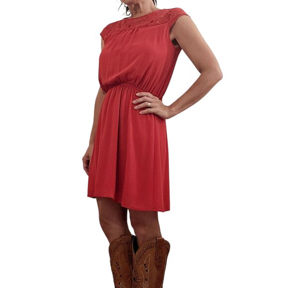 Orange Red Lace Mini Dress ONE CLOTHING Sz SMALL - Picture 4 of 11